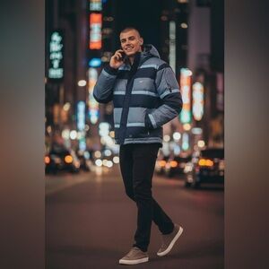 Planet Earth Unisex Blue Puffer Jacket M Winter Casual Mid-Length